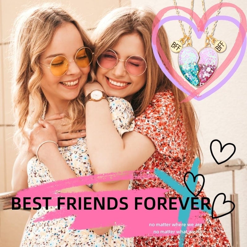 DOYYCA Best Friend Necklace Gifts Friendship Necklace Magnetic Matching Heart Unicorn Dolphin BFF Necklace for 2 Girls - Image 2